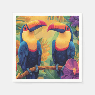 Vibrant Toucan PaintingTropical Birds in Paradise Napkin