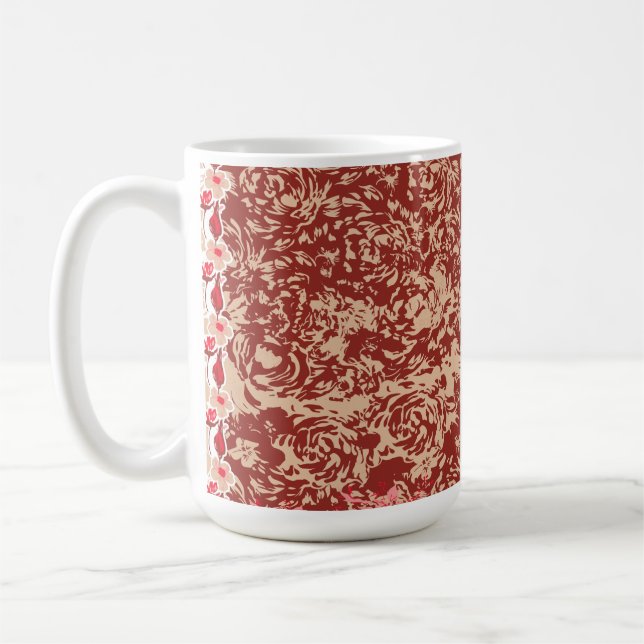 Vibrant traditional fabric featuring intricate flo coffee mug (Left)