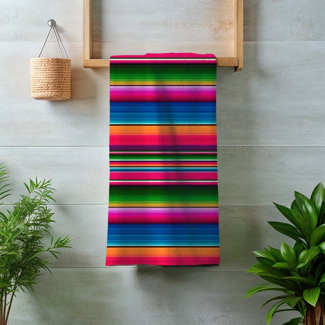 Vibrant Traditional Mexican Serape Blanket Stripes Bath Towel Set (Creator Uploaded)