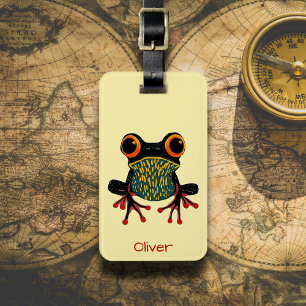 Vibrant Tree Frog Illustration Luggage Tag
