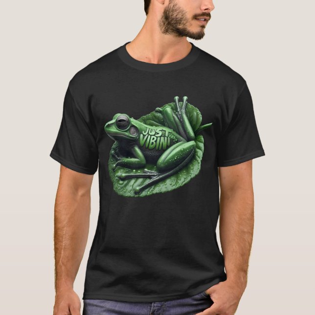 ​Vibrant Tree Frog Just Vibin' Meme T-Shirt (Front)