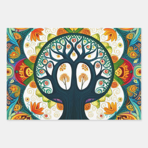 Vibrant Tree of Life Collection Wrapping Paper Sheet