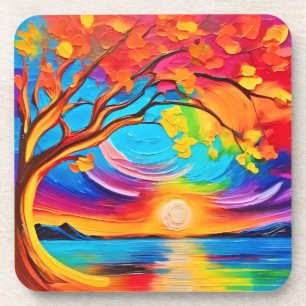Vibrant Tree of Life Painting Coaster