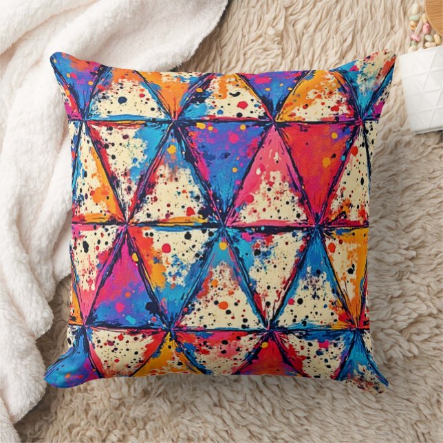 Vibrant Triangle Splatter Art Cushion (Blanket)