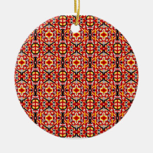 Vibrant Tribal Fusion Geometric Symmetry Pattern Ceramic Ornament
