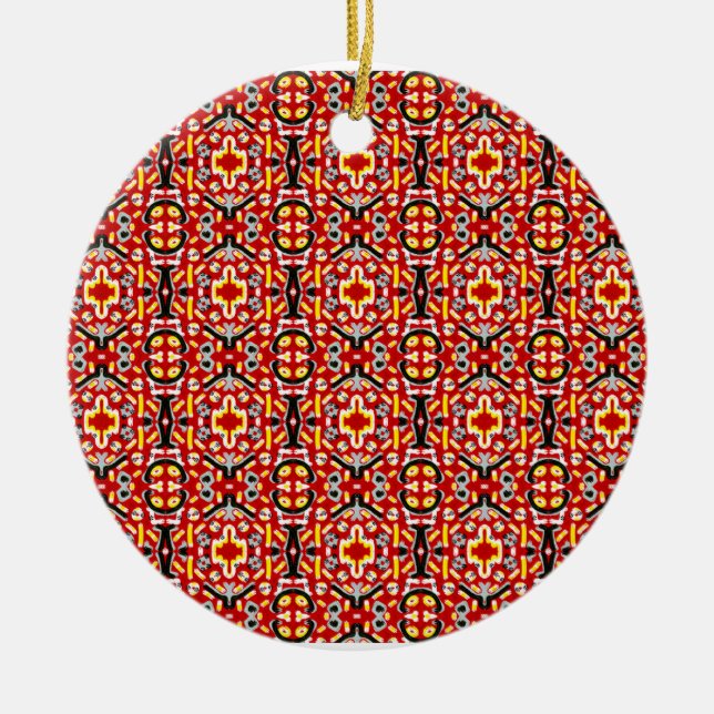 Vibrant Tribal Fusion Geometric Symmetry Pattern Ceramic Ornament (Front)