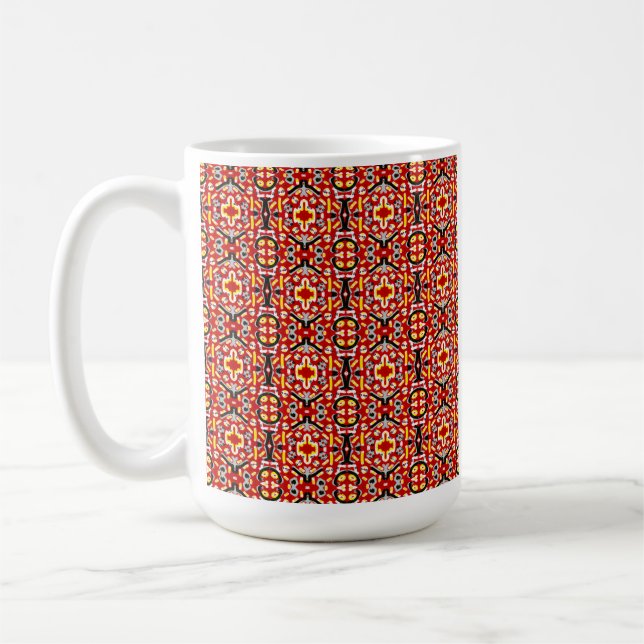 Vibrant Tribal Fusion Geometric Symmetry Pattern Coffee Mug (Left)