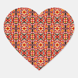 Vibrant Tribal Fusion Geometric Symmetry Pattern Heart Sticker