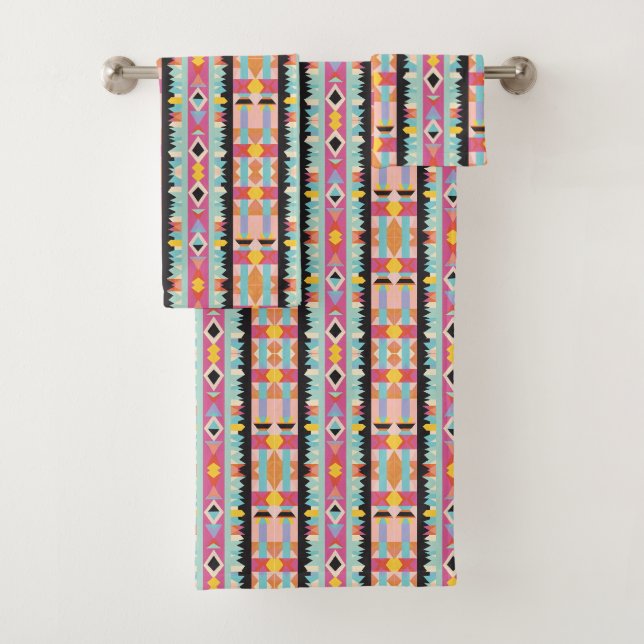 Vibrant Tribal-Inspired Design Pattern mix Bath Towel Set (Insitu)