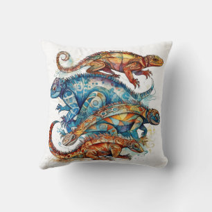 Vibrant Tribal Lizard Totem Cushion