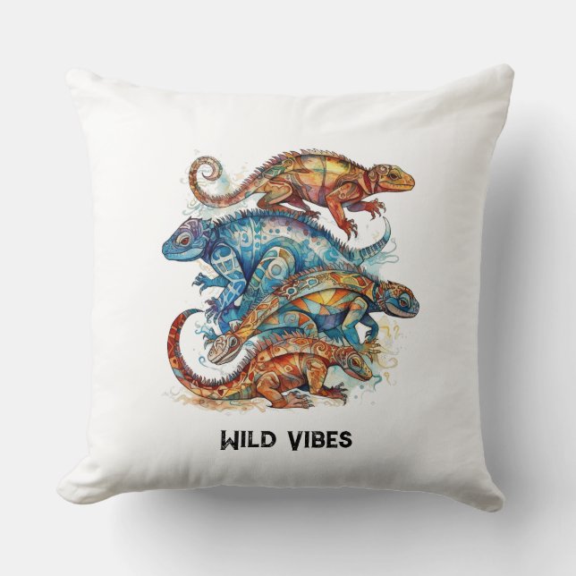  Vibrant Tribal Lizard Totem, custom Cushion (Front)