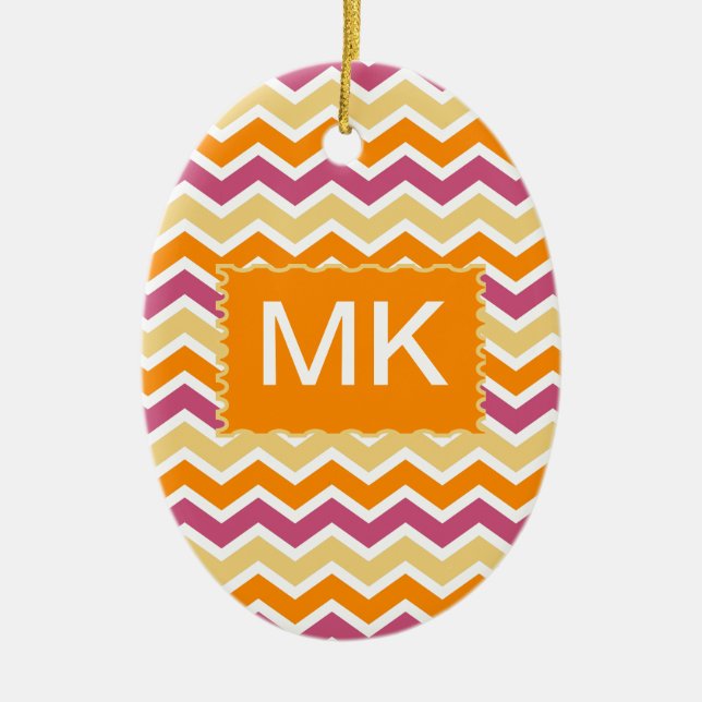 Vibrant Tribal ZigZag Ceramic Ornament (Front)