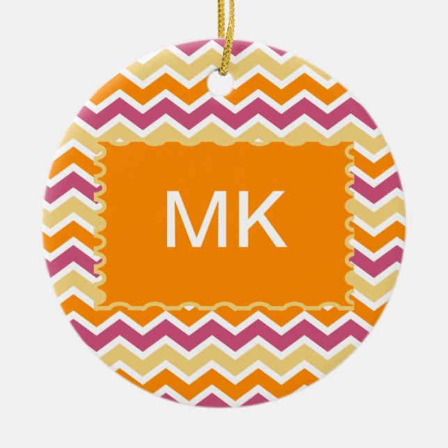 Vibrant Tribal ZigZag Ceramic Ornament (Front)