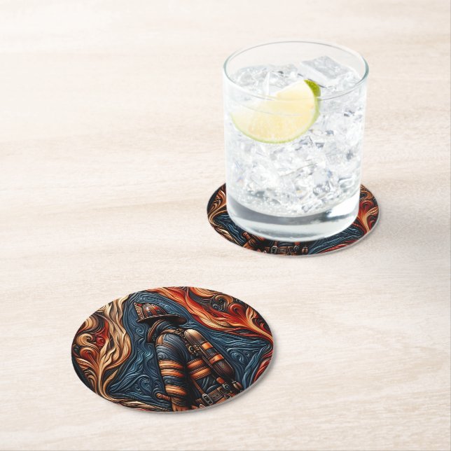 Vibrant Tribute to Courage in Firefighting Art Round Paper Coaster (Insitu)