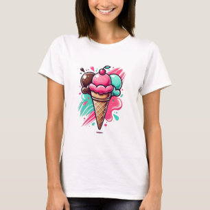 Vibrant Triple Scoop Ice Cream Art - Fun Dessert D T-Shirt