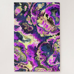 Vibrant Trippy Boho Hippie Fractal Marble Art Jigsaw Puzzle