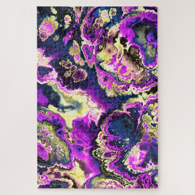 Vibrant Trippy Boho Hippie Fractal Marble Art Jigsaw Puzzle (Vertical)