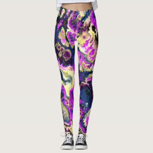 Vibrant Trippy Boho Hippie Fractal Marble Art Leggings