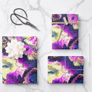 Vibrant Trippy Boho Hippie Fractal Marble Art Wrapping Paper Sheet