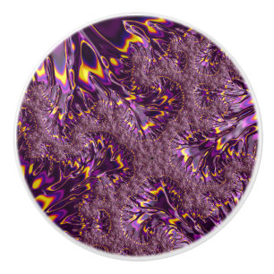 Vibrant Trippy Purple Yellow Groovy Fractal Art Ceramic Knob