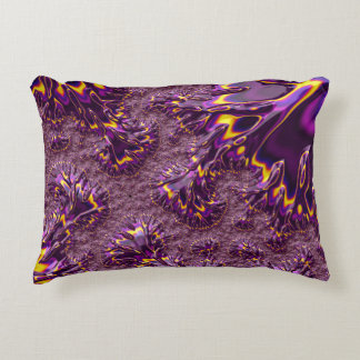 Vibrant Trippy Purple Yellow Groovy Fractal Art Decorative Cushion