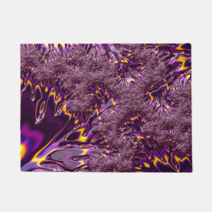 Vibrant Trippy Purple Yellow Groovy Fractal Art Doormat