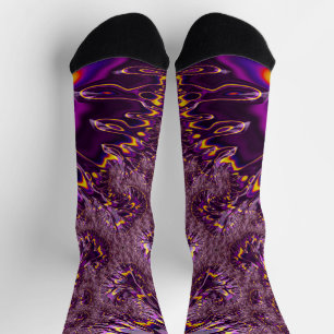 Vibrant Trippy Purple Yellow Groovy Fractal Art Socks