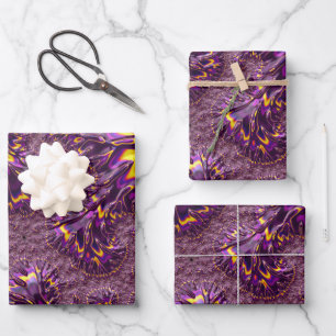 Vibrant Trippy Purple Yellow Groovy Fractal Art Wrapping Paper Sheet