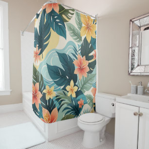 Vibrant Tropical Abstract Modern Green Blue Pink Shower Curtain