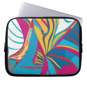 Vibrant Tropical Batik Fusion Abstract Leaves  Laptop Sleeve