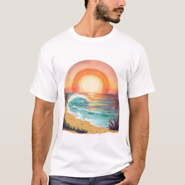 Vibrant Tropical Beach Sunset basic t-shirt  (Front)