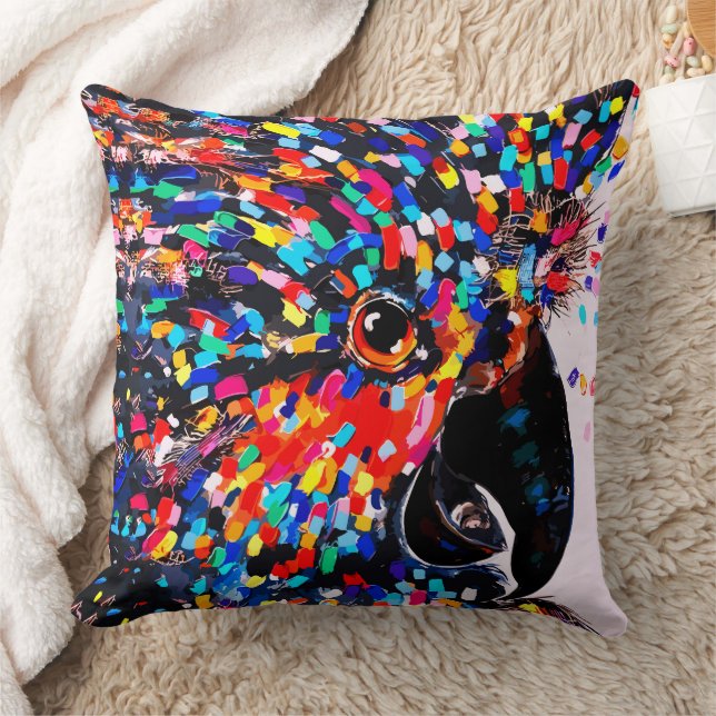 Vibrant Tropical Bird Wall Art in Expressionist Cushion (Blanket)