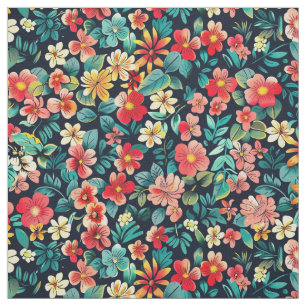 Vibrant Tropical Bloom Explosion on Midnight Fabric