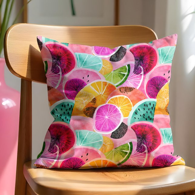 Vibrant Tropical Citrus Slice Pattern  Cushion (Dive into summer vibes with this energetic citrus Tropical Citrus Slice.)