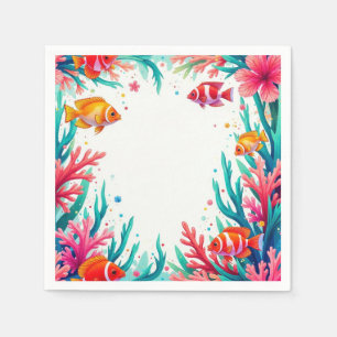 Vibrant Tropical Fish Coral Ocean   Colourful Ocea Napkin