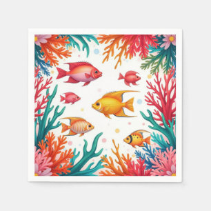 Vibrant Tropical Fish Coral Ocean   Colourful Ocea Napkin