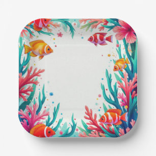 Vibrant Tropical Fish Coral Ocean Colourful Ocea Paper Plate