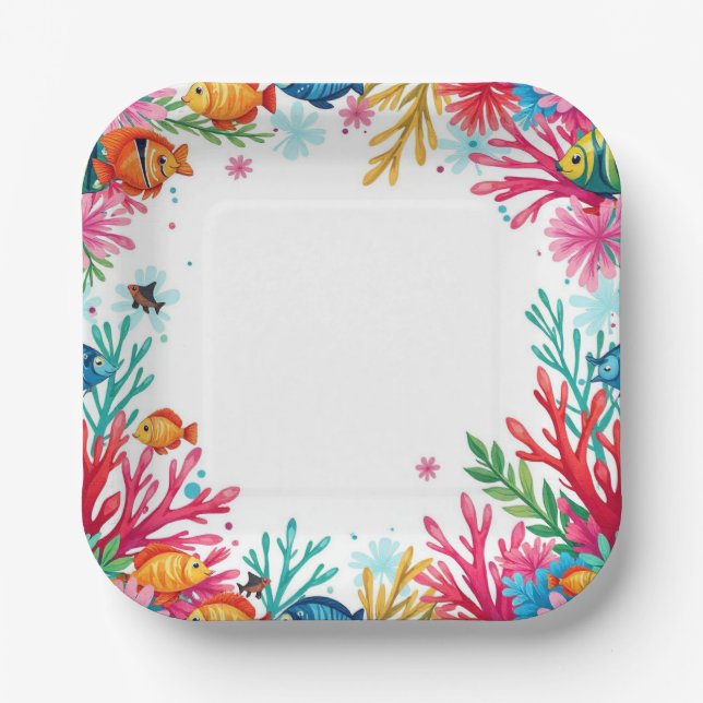 Vibrant Tropical Fish Coral Ocean | Colourful Ocea Paper Plate (Front)