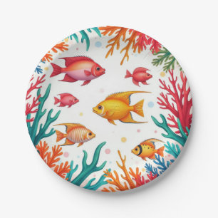 Vibrant Tropical Fish Coral Ocean Colourful Ocea Paper Plate