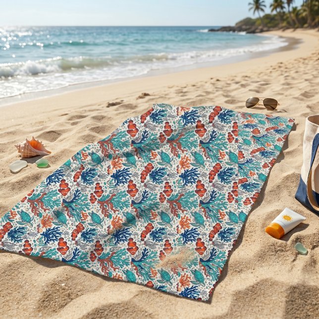 Vibrant Tropical Fish Coral Pattern Beach Towel (Creator Uploaded)