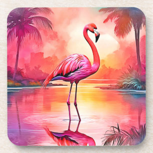 Vibrant Tropical Flamingo Glow Design Coaster