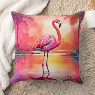 Vibrant Tropical Flamingo Glow Design Cushion