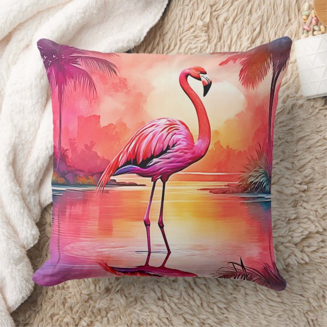 Vibrant Tropical Flamingo Glow Design Cushion (Blanket)