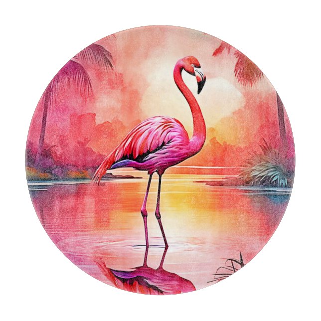 Vibrant Tropical Flamingo Glow Design Cutting Board (Front)