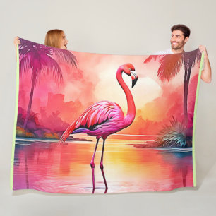 Vibrant Tropical Flamingo Glow Design Fleece Blanket