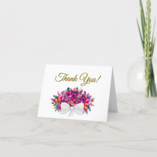 Vibrant Tropical Floral Bouquet Wedding Photo Thank You Card