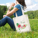 Vibrant Tropical Floral Bridesmaid Wedding Tote Bag<br><div class="desc">Show your appreciation for your bridesmaids with this customizable tropical floral tote bag. Red and pink hibiscus and white plumeria add tropical color against the vibrant green tropical leaves.</div>