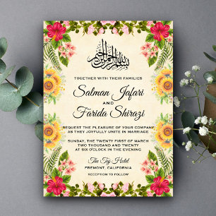 Vibrant Tropical Floral Islamic Wedding Invitation