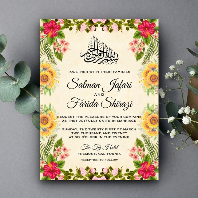 Vibrant Tropical Floral Islamic Wedding Invitation (Creator Uploaded)