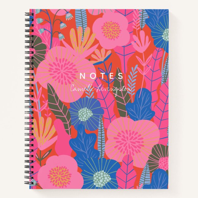 Vibrant Tropical Floral Jungle Red Personalised  Notebook (Front)